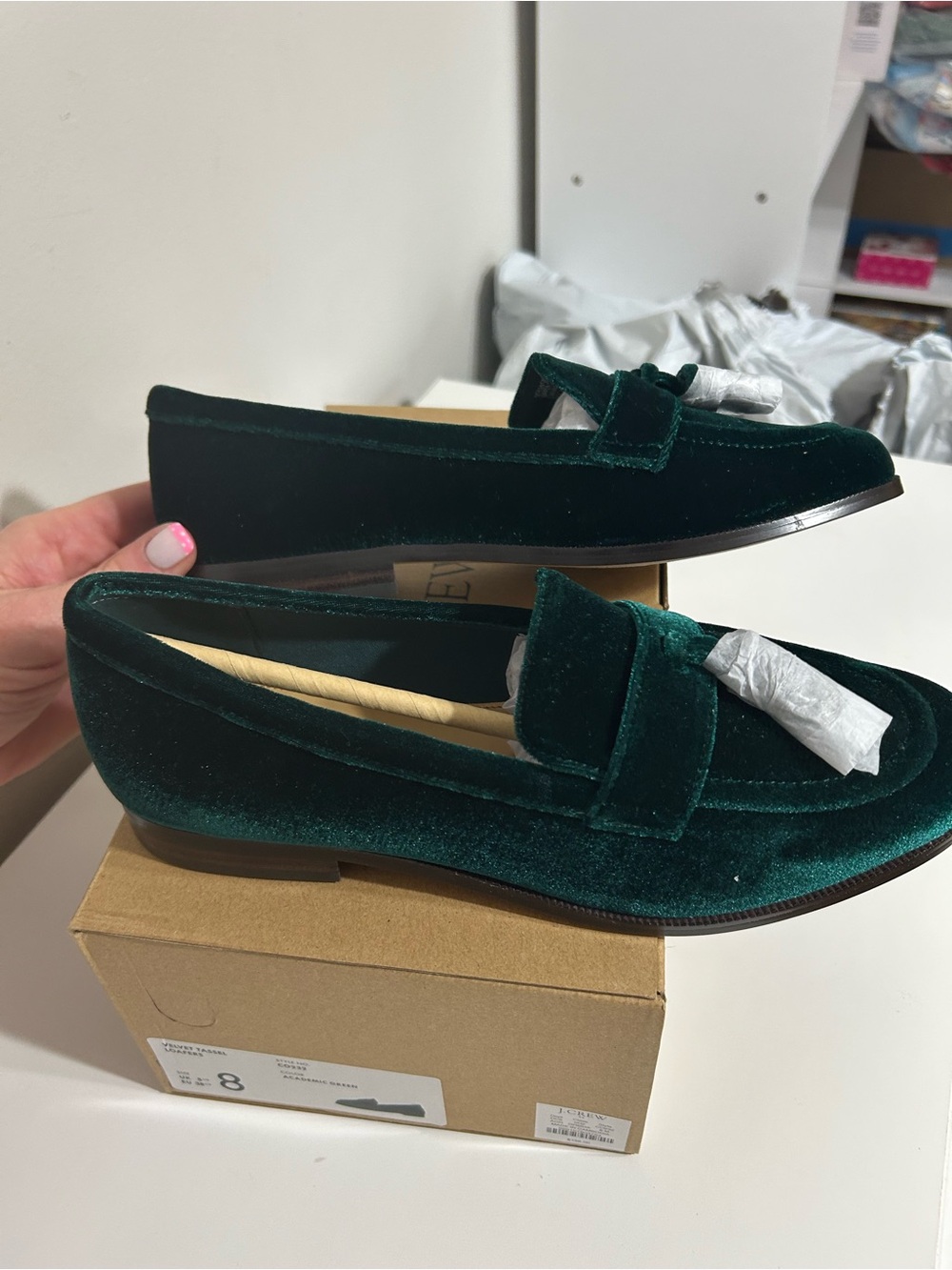 NIB J. Crew Women’s Plush Velvet Tassel Low Heeled Loafers - Picture 5 of 8
